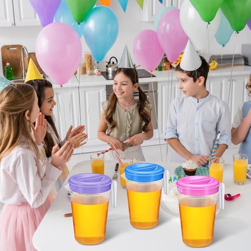 6 Pcs Clear Plastic Pitcher with Lid Handle (70 oz / Colorful)