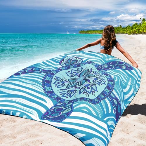 Beach Blanket Mat Waterproof Sandproof for 2 (Blue Sea Turtle - Line Base / 79" X 83"（1-4person）)