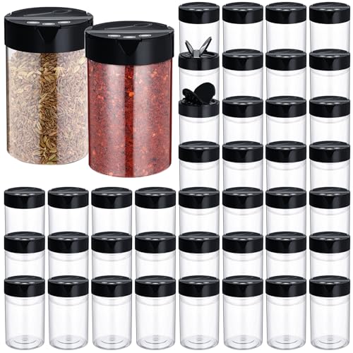 30 Pack 8.4 oz Plastic Spice Jars with Black Cap Empty Clear Plastic Spice Bottle Containers Reusable Seasoning Jars with Shaker Lids for Kitchen Storing and Dispensing Salt Powders (8.4 oz)