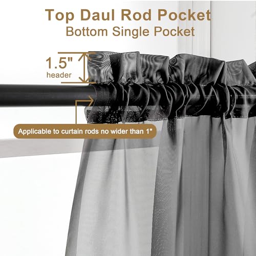 2 Panels Extra Long Sheer Window Curtains 120 Inches Length (Black / 42"W x 120"L (Pack of 2))