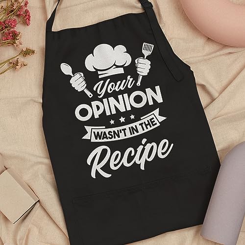 Your Opinion Wasn't In The Recipe Funny Aprons For Women Men Apron with Pockets BBQ Cooking Grilling Aprons For Chef Dad Husband Boyfriend Wife Mom Girlfriend (Cooking Lover 2)