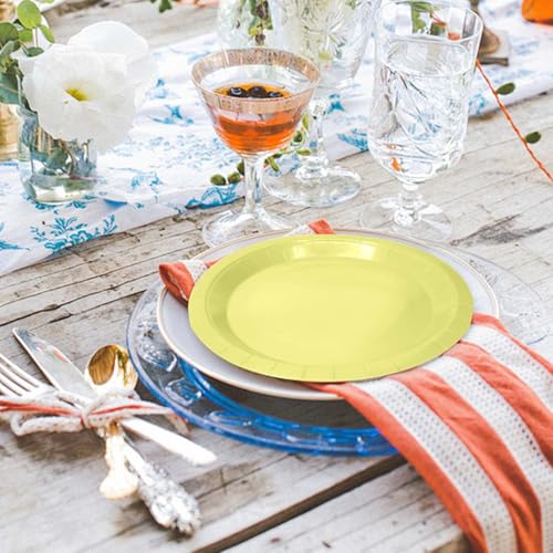 50 Pcs Light Yellow Paper Plates 7 Inch Yellow Dessert Plates Disposable Dinner Plates for Baby Shower Bridal Shower Birthday Party Supplies Disposable Paper Plate (light yellow dinner plates / 50 Pcs)