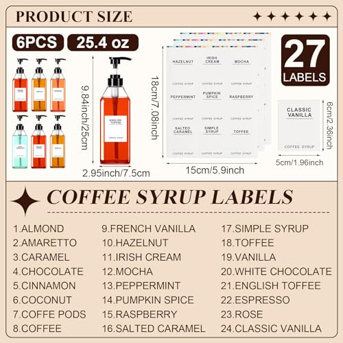 6 Pcs Syrup Dispenser Bottles (25.4 oz / Prismatic)