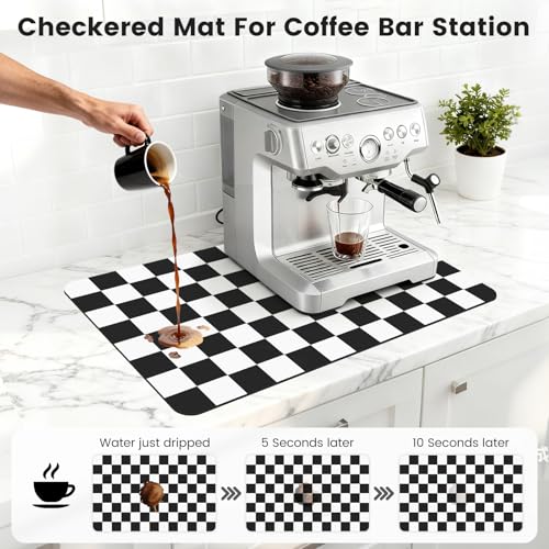 Checkered Dish Mat for Kitchen Coffee Station (Black / 16" x 24")