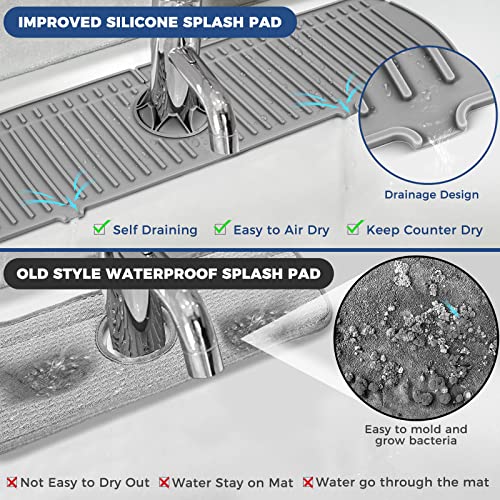 XXL Silicone Faucet Handle Drip Catcher Tray Mat (Grey(1Pack): 24"x5.55")