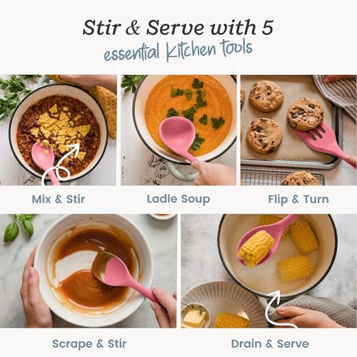 Starpack Stir and Serve Silicone Cooking Utensils Set (Earthy Pink / Standard Size Set of 5, 11")
