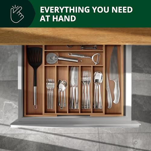 Luxury Bamboo Kitchen Drawer Organizer (Brown Bamboo / 9 Slot)