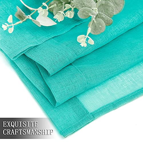 Short Sheer Curtains Linen Textured Living Room Curtain Sheers Light Filtering Rod Pocket Voile Curtains for Bedroom (42"W x 45"L (Pack of 2) / Aqua Blue)