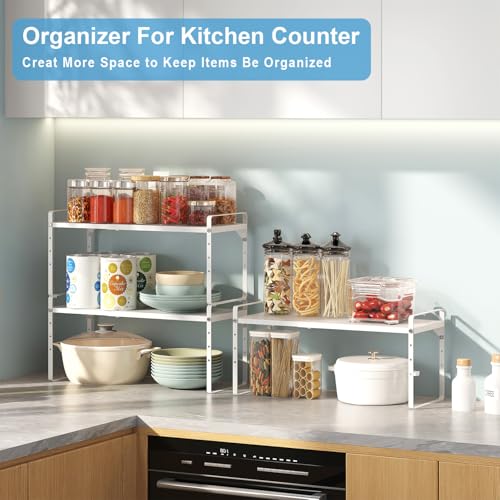 15.5 to 25.5 Inch Kitchen Cabinet Shelf Organizers (3 Pack:15.5"-25.5"Long / White)