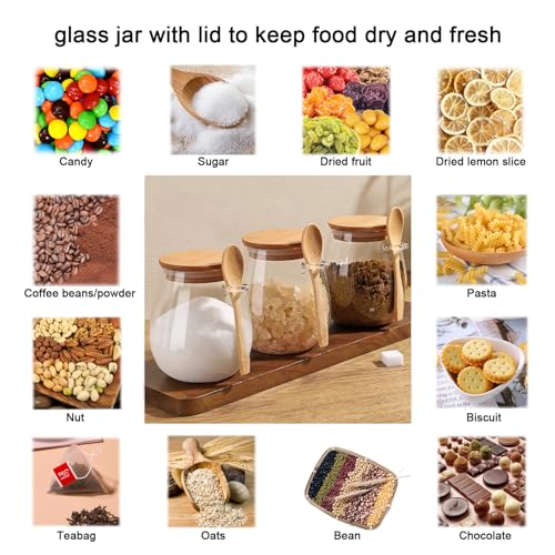 Sugar Bowls Sugar Container 25.36 FL OZ Glass Coffee Canister Airtight Food Storage Jar with Lid and Spoon Candy Jar Coffee Bar Accessories Storage Beans Powder (Round)