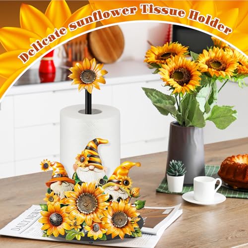 Sunflower Paper Towel Holder Summer Sunflower Gnome Kitchen Decor and Accessories Rustic Farmhouse Dispenser Kitchen Paper Holder Stand with Round Base for Countertop Toilet Home Accessories (Sunflower)