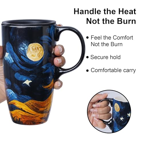 Starry Night Ceramic Travel Mug with Lid (Starry Sky)