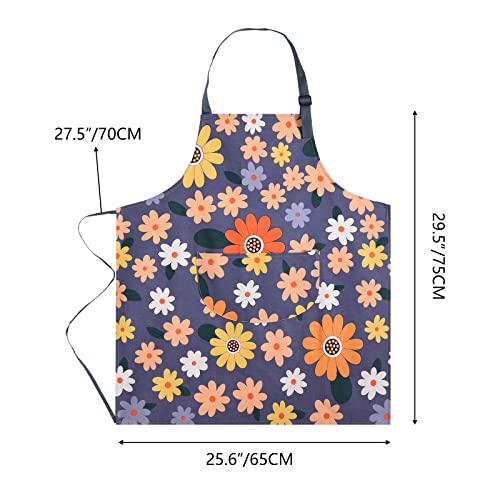 2 Pack Floral Apron for Women with Pockets (Blue/Flowers)
