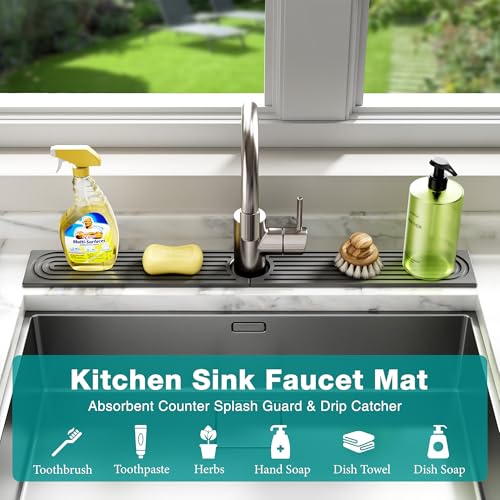 Stone Faucet Mat for Kitchen Sink (Dark Gray / 20" x 4")
