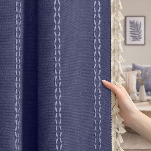 Navy Blue 100% Boho Blackout Curtains 84 Inch 2 Panels (Navy Blue / 52"W x 84"L (Pack of 2))
