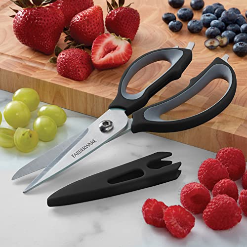 4-in-1 Kitchen Shears with Sheath, Grey and Black (Black and Gray)