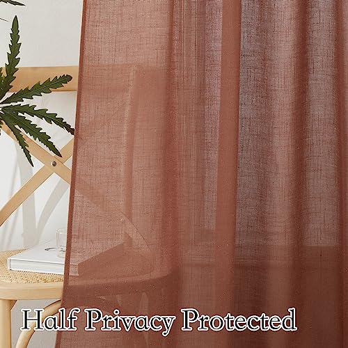 Linen Semi Sheer Curtains for Bedroom Living Room 95 inches Long (Terracotta / 52"W x 95"L (Pack of 2))