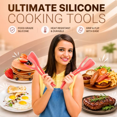 Silicone Egg Flipper Spatula Tongs (Red)