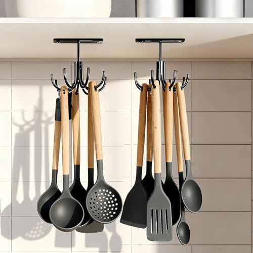 Metal Under Cabinet Kitchen Utensil Hooks (Metal-black)