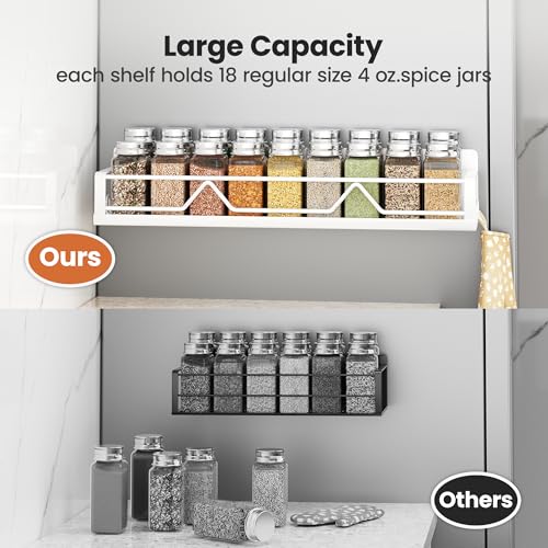 16.9 Inch Wide Large Capacity Magnetic Spice Rack for Refrigerator (4 Pack - Wide / White)