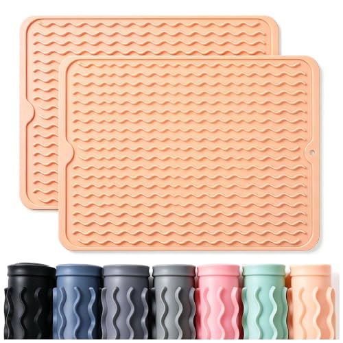 2 Pack Caketime Silicone Dish Drying Mat for Kitchen Counter Waterproof Place mats Sink Protector Stove Top Organizer Appliance Storage Vanity Trays Dryer Rack Drainers Items 15"x11.5" Beige (Beige / 15"*11.5")