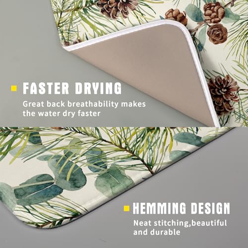 Winter Dish Drying Mat for Kitchen Counter 16x18 Christmas Evergreen Leaves Pinecone Holiday Theme Absorbent Reversible Microfiber Drying Mats Kitchen Countertop Protector Dishes Drainer Pad (16" x 18")