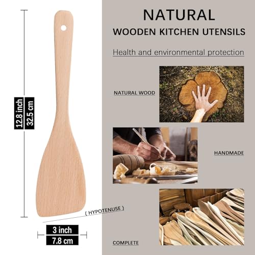Wooden Spatulas for Cooking (Uncoated Beech Pale Yellow / Thin 12.8" Angled Edge)