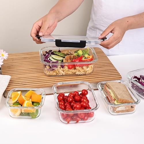 8 Pack Glass Food Storage Containers with Lids (transparent)