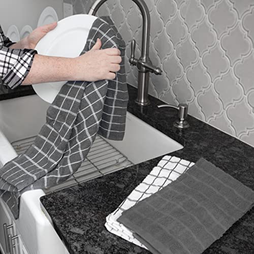 Premium 100% Cotton Terry Check Kitchen Dish Towels (Gray / 3-Pack - Kitchen Towel)