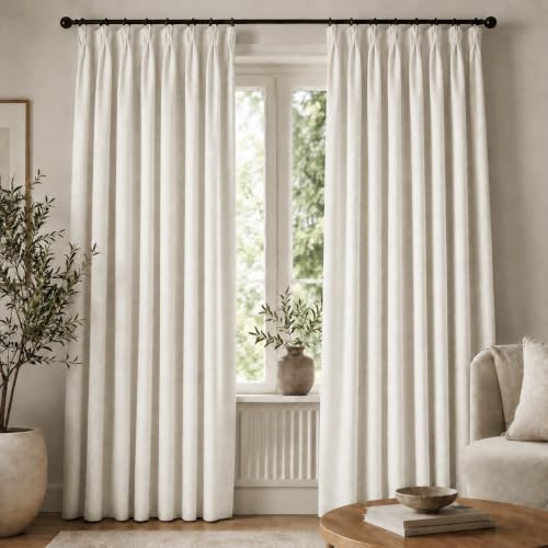 Pinch Pleated 100% Blackout Linen Curtains 102 Inch for Bedroom (Natural White/Linen Total Blackout / 40"W x 102"L (Pack of 2))