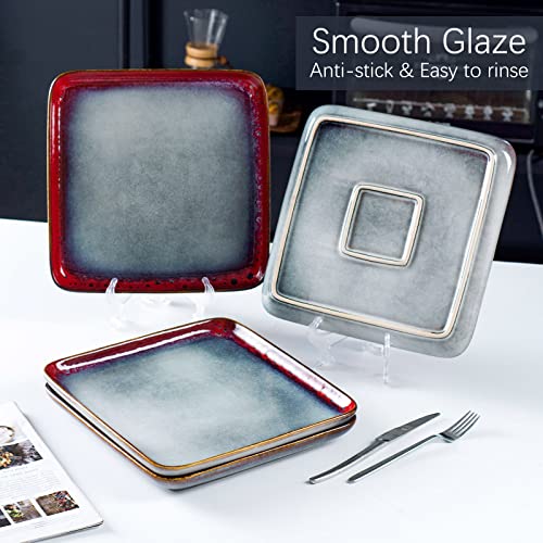 Square Dinner Plates Set of 4 (Reactive Red / 11 Inch)
