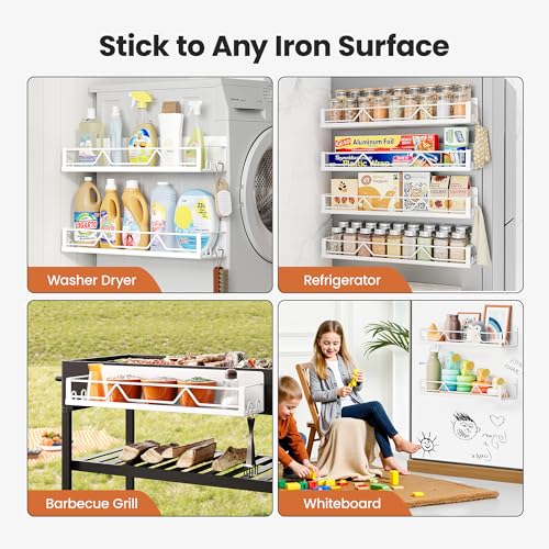 16.9 Inch Wide Large Capacity Magnetic Spice Rack for Refrigerator (4 Pack - Wide / White)