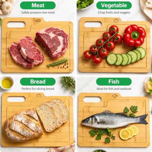 4 Pack 12.5"L x 9.8"W Bamboo Cutting Boards with Holder