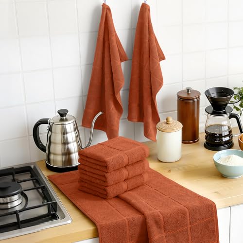 100% Cotton Kitchen Towels 18"x28" (Rust / 18 x 28 - 4 Pack)