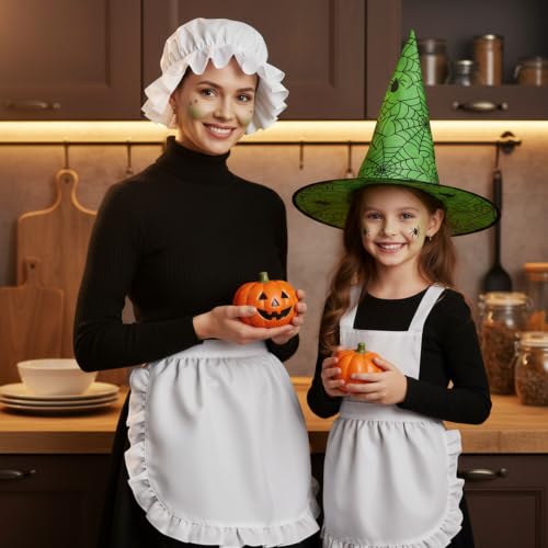 2pcs Women Colonial Costume Set White Mob Cap Half Apron (Style 2)
