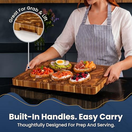 End Grain Acacia Wood Cutting Board for Kitchen 18x14x1.25 in (Natural / 17.5"L x 13.5"W)