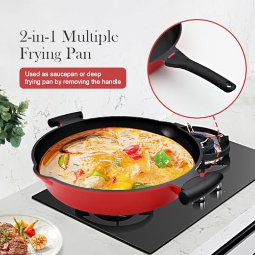 14 Inch Deep Frying Pan with Lid (Red)