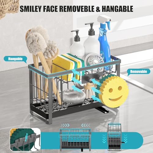 Sponge Holder for Kitchen Sink with Flexible Smiley Face (2 Tier Gray)