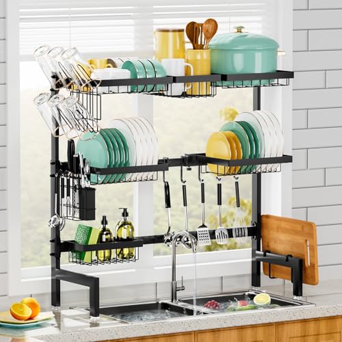 Over The Sink Dish Drying Rack (Black,expandable,3-tier)