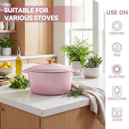 6 Quart Enameled Dutch Oven Pot with Lid (6 QT / Pink)