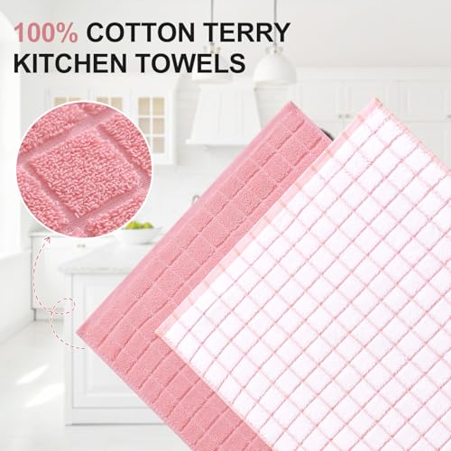 Large Premium Cotton Kitchen Towels 16"x 28" (Pink / 16" X 28" - 6 Pack)