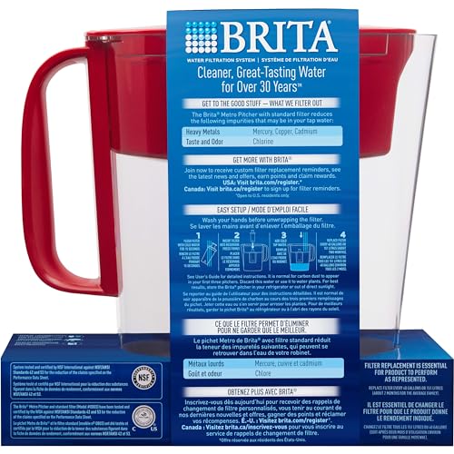 Water Filter Pitcher for Tap and Drinking Water with 1 Standard Filter (Standard / Red)
