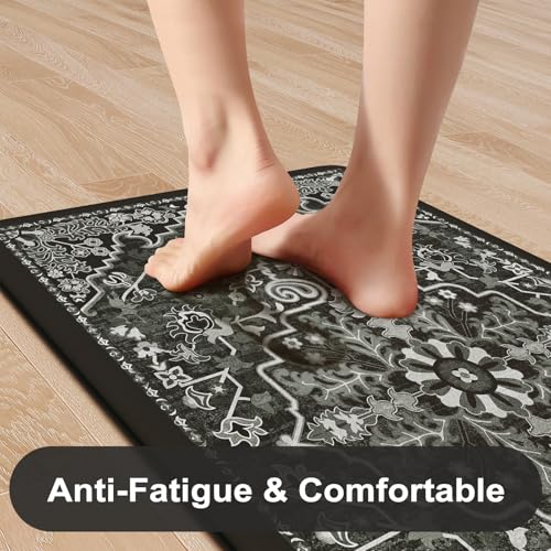 Anti Fatigue Kitchen Mat Cushioned (Black/Multi / 17.3" x 59"+17.3" x 29"--0.47 inches)