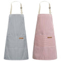 2 Pack Kitchen Apron with 2 Pockets for Women (Stripe Pink Blue Pin / 2 Polycotton)