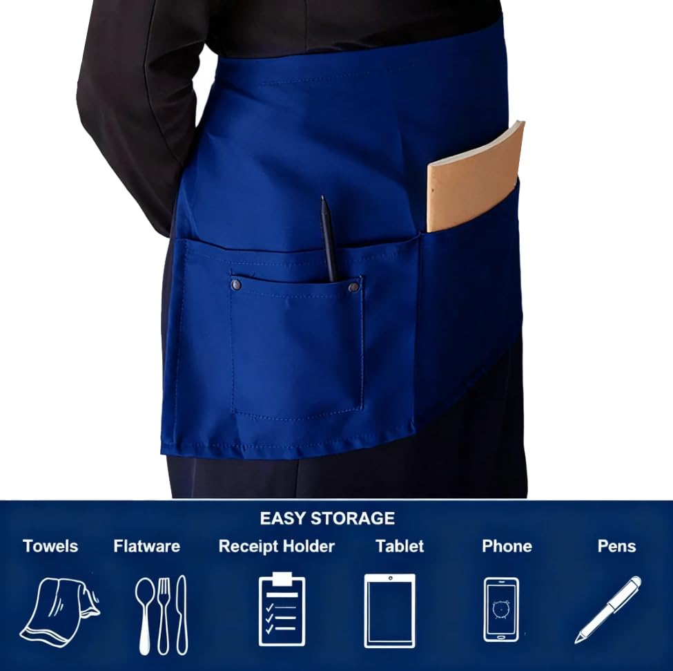 Pack of 3 Server Waist Aprons (Blue+green+pink)