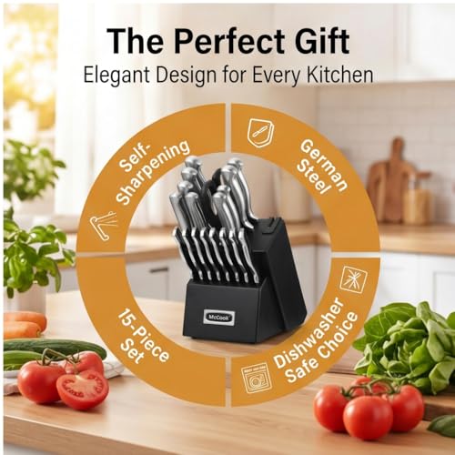 Knife Set Sharp Kitchen Knife Block Set w Built (StainlessBlack / 20 pieces)