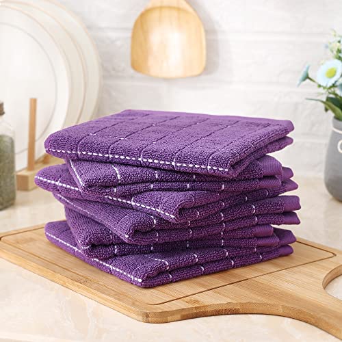 100% Cotton Terry Kitchen Dish Cloths (Purple / 12 X 12 - 6 Pack)
