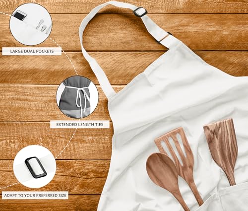Bib Aprons 10 Pack Adjustable With 2 Pockets (10 Pack / White)