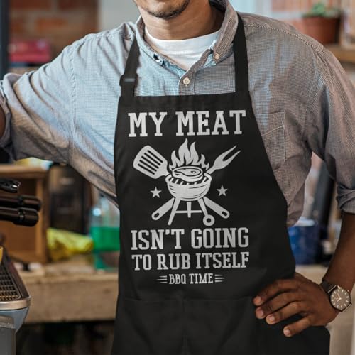 Funny Aprons for Men with Pockets for BBQ Kitchen Cooking Birthday Christmas (Grilling/Bbq 6)