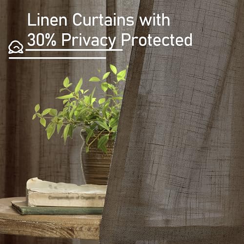 Dark Brown Linen Curtains 48 Inch Length for Bedroom 2 Panels (34"W x 48"L (Pack of 2) / Dark Brown)
